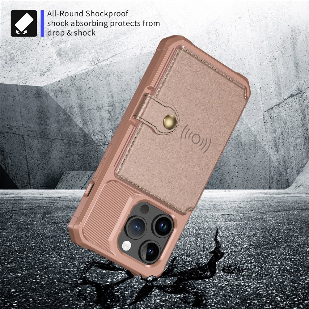 For iPhone 15 Pro Max Card Holder Wallet Phone Case PU Leather+TPU Cover Support Magnetic Car Mount