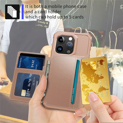 For iPhone 15 Pro Max Card Holder Wallet Phone Case PU Leather+TPU Cover Support Magnetic Car Mount