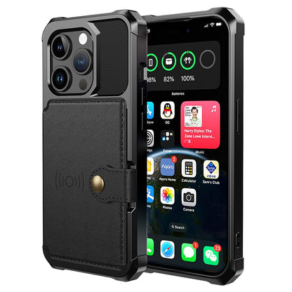 For iPhone 15 Pro Max Card Holder Wallet Phone Case PU Leather+TPU Cover Support Magnetic Car Mount