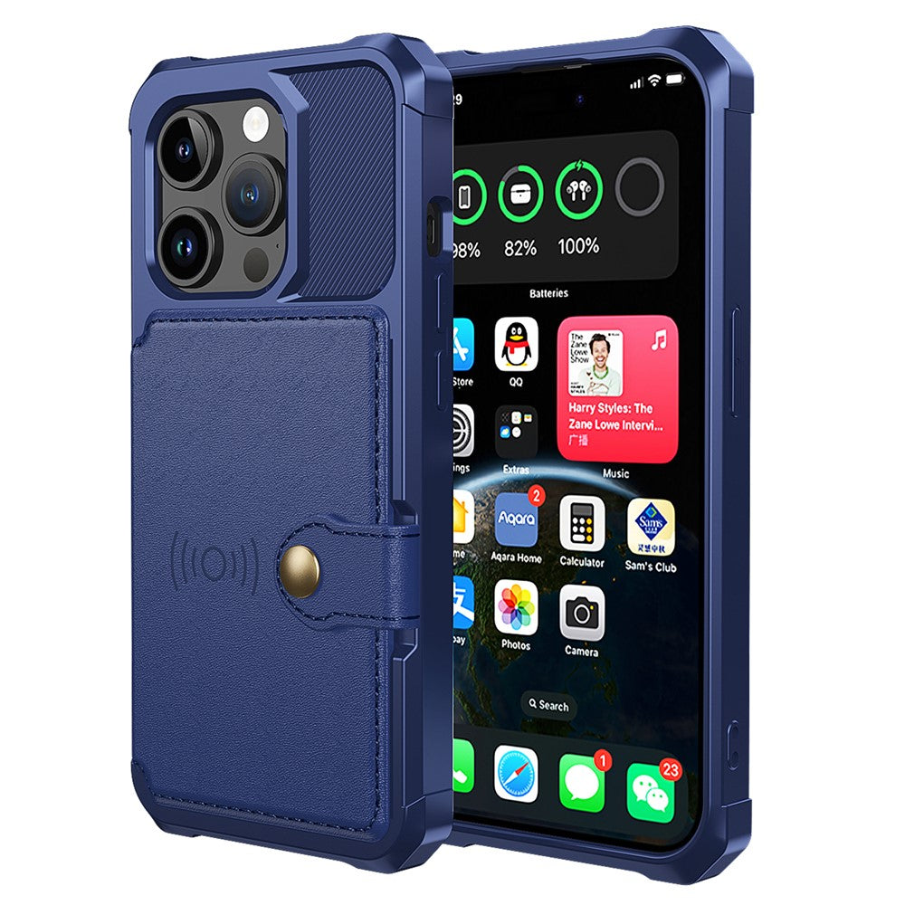 For iPhone 15 Pro Max Card Holder Wallet Phone Case PU Leather+TPU Cover Support Magnetic Car Mount