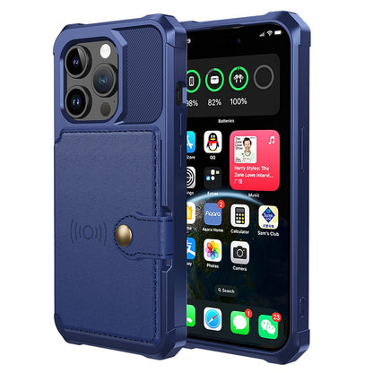 For iPhone 15 Pro Max Card Holder Wallet Phone Case PU Leather+TPU Cover Support Magnetic Car Mount