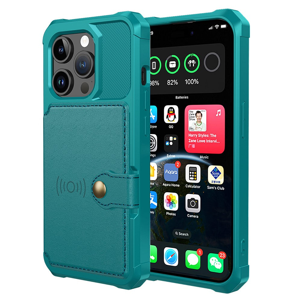 For iPhone 15 Pro Max Card Holder Wallet Phone Case PU Leather+TPU Cover Support Magnetic Car Mount