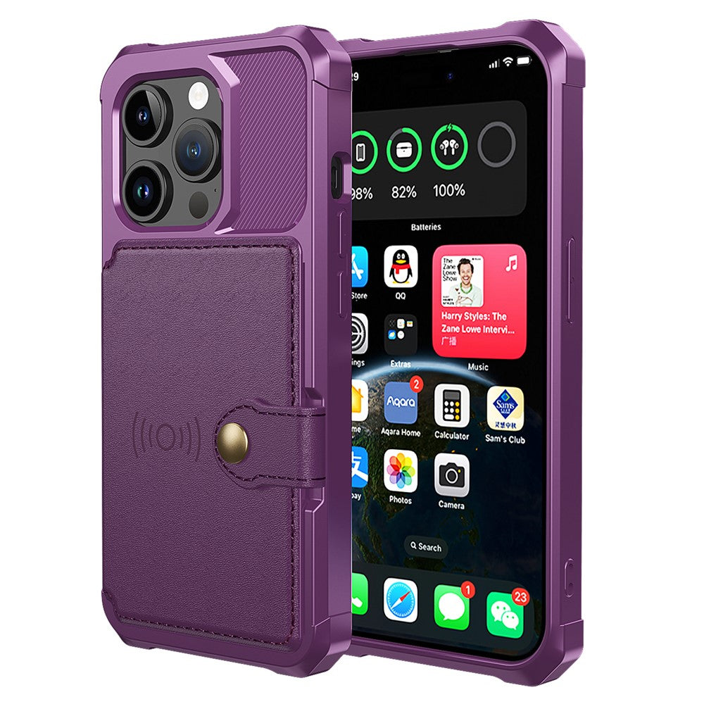 For iPhone 15 Pro Max Card Holder Wallet Phone Case PU Leather+TPU Cover Support Magnetic Car Mount
