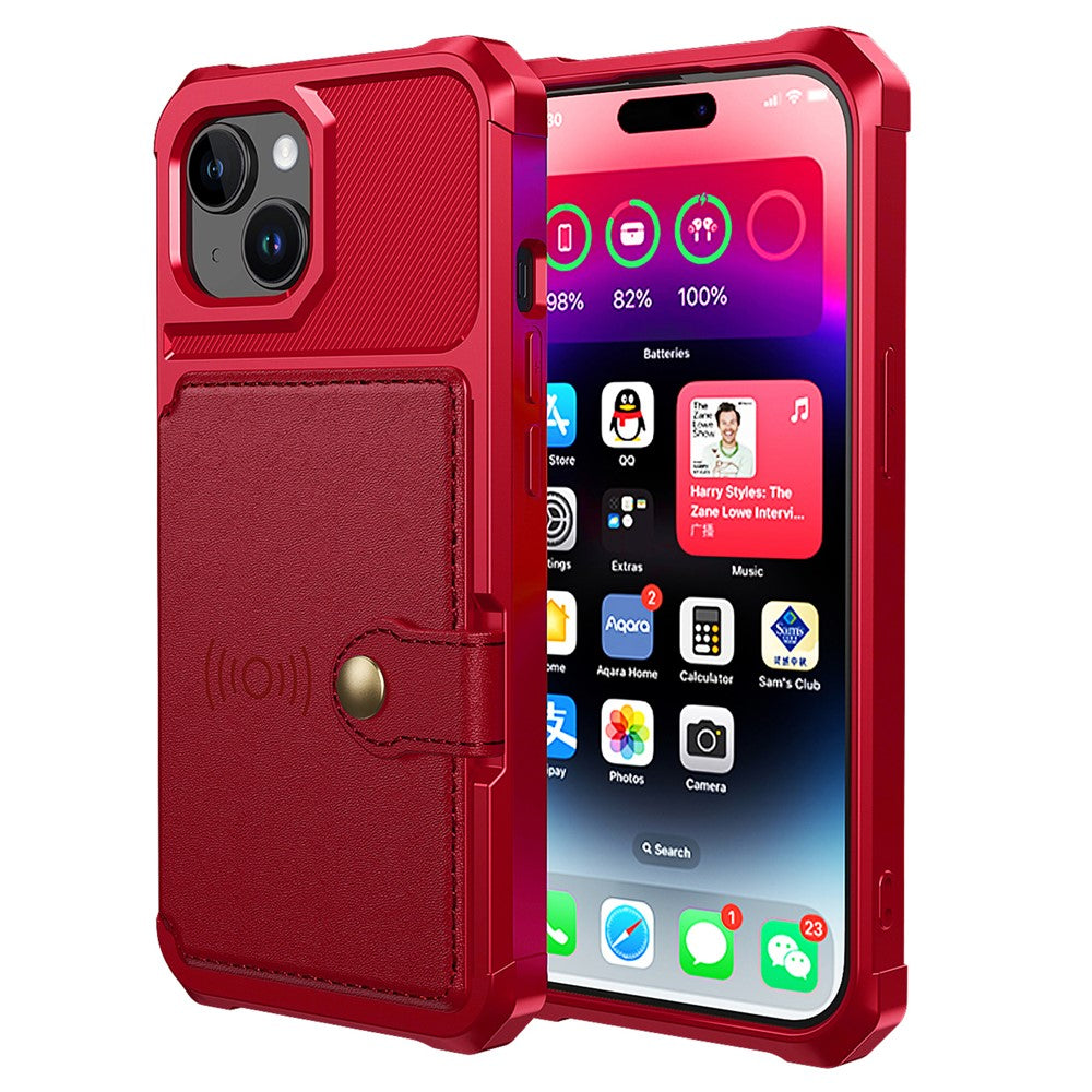For iPhone 15 PU Leather+TPU Phone Case Card Holder Wallet Back Cover Support Magnetic Car Mount