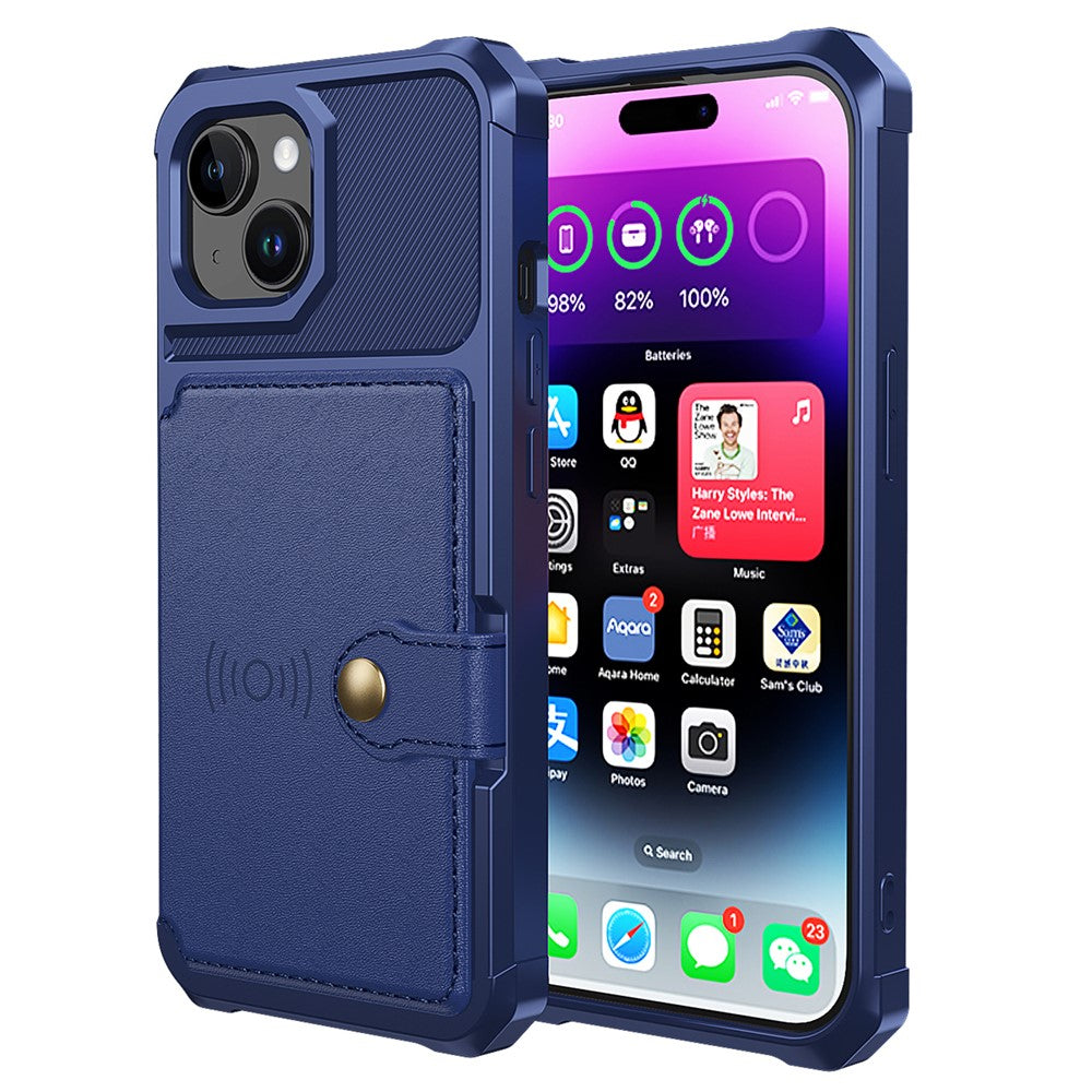 For iPhone 15 PU Leather+TPU Phone Case Card Holder Wallet Back Cover Support Magnetic Car Mount