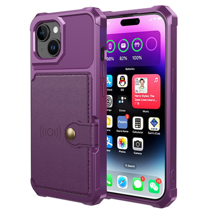 For iPhone 15 PU Leather+TPU Phone Case Card Holder Wallet Back Cover Support Magnetic Car Mount