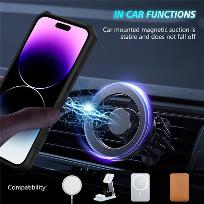 Kickstand PC+TPU Case for iPhone 15 Pro Max Compatible with MagSafe Sliding Lens Cover Protective Phone Shell