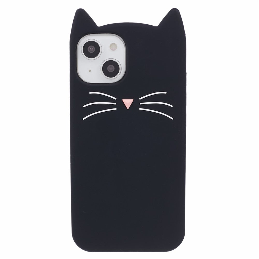 For iPhone 14 Slim-Fit Silicone Shell 3D Moustache Cat Shockproof Phone Cover Case