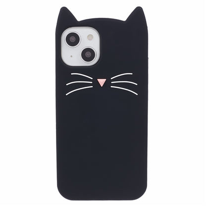 For iPhone 14 Slim-Fit Silicone Shell 3D Moustache Cat Shockproof Phone Cover Case