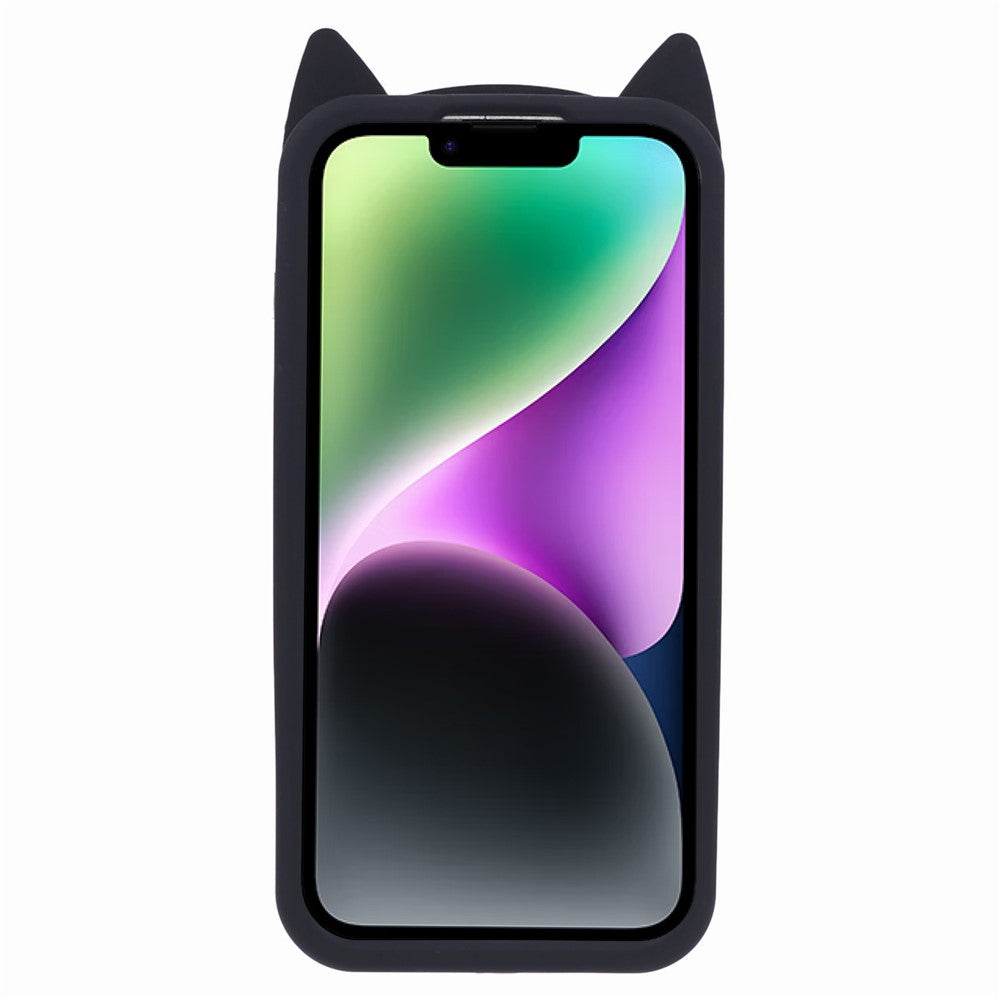 For iPhone 14 Slim-Fit Silicone Shell 3D Moustache Cat Shockproof Phone Cover Case