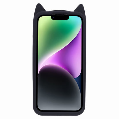 For iPhone 14 Slim-Fit Silicone Shell 3D Moustache Cat Shockproof Phone Cover Case