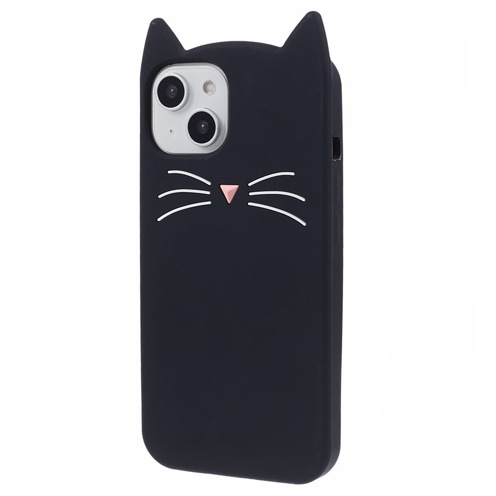 For iPhone 14 Slim-Fit Silicone Shell 3D Moustache Cat Shockproof Phone Cover Case