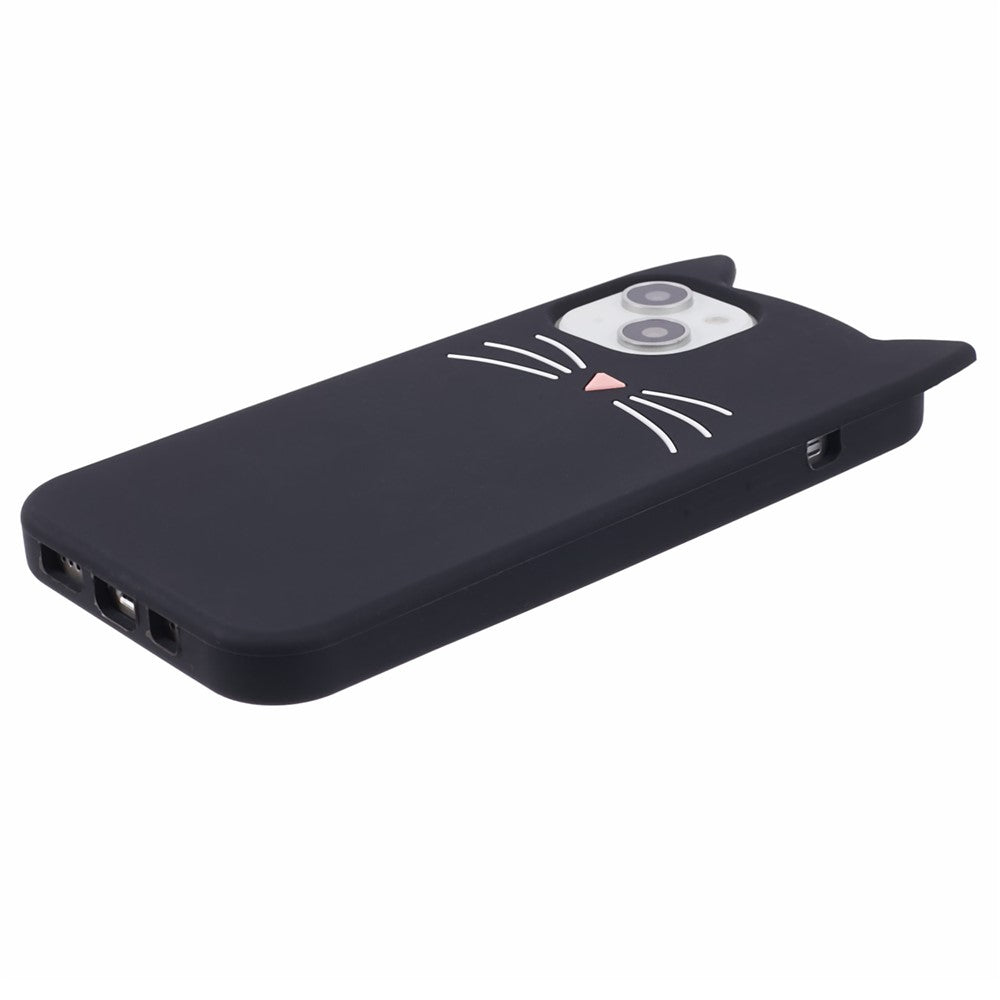 For iPhone 14 Slim-Fit Silicone Shell 3D Moustache Cat Shockproof Phone Cover Case