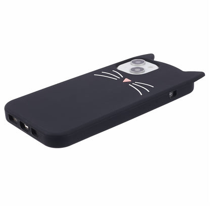 For iPhone 14 Slim-Fit Silicone Shell 3D Moustache Cat Shockproof Phone Cover Case