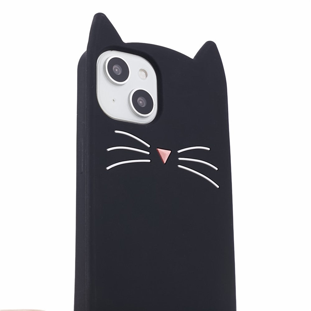For iPhone 14 Slim-Fit Silicone Shell 3D Moustache Cat Shockproof Phone Cover Case