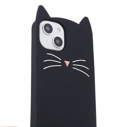 For iPhone 14 Slim-Fit Silicone Shell 3D Moustache Cat Shockproof Phone Cover Case