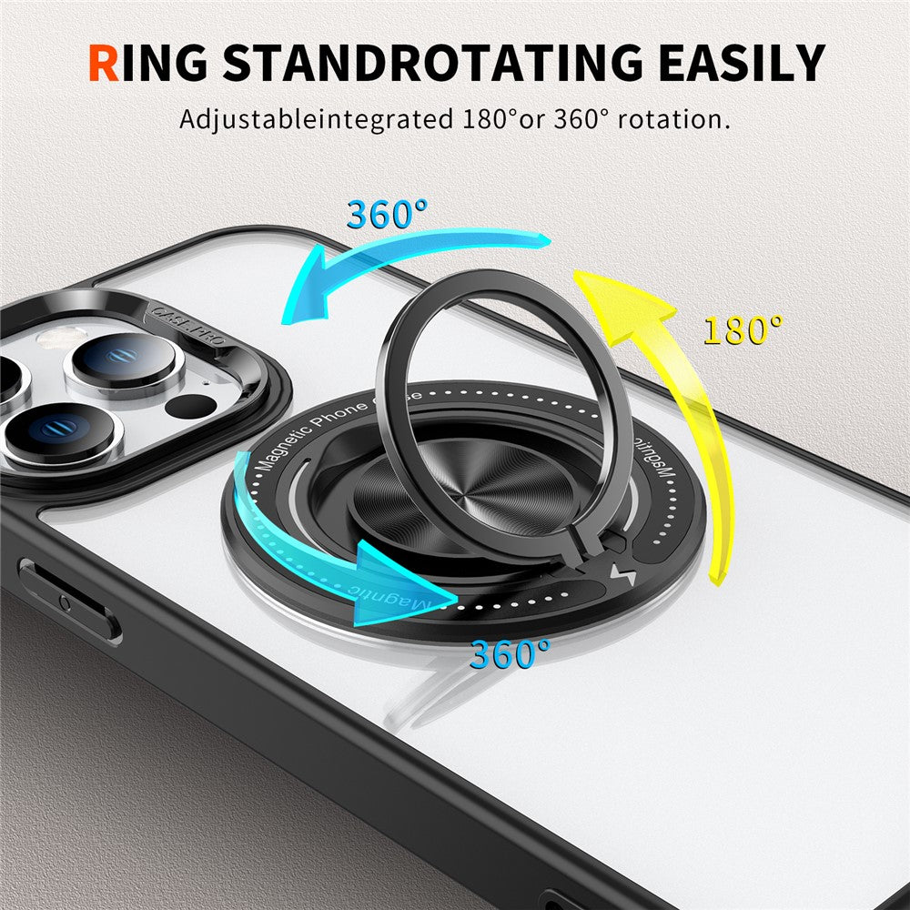 For iPhone 15 Pro Max PC + TPU + Acrylic Phone Case Ring Kickstand Transparent Cover Compatible with MagSafe