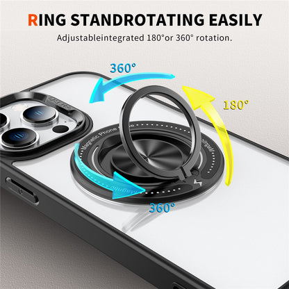 For iPhone 15 Pro Max PC + TPU + Acrylic Phone Case Ring Kickstand Transparent Cover Compatible with MagSafe