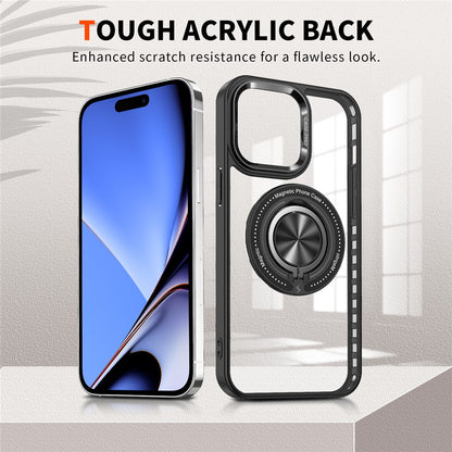 For iPhone 15 Pro Max PC + TPU + Acrylic Phone Case Ring Kickstand Transparent Cover Compatible with MagSafe