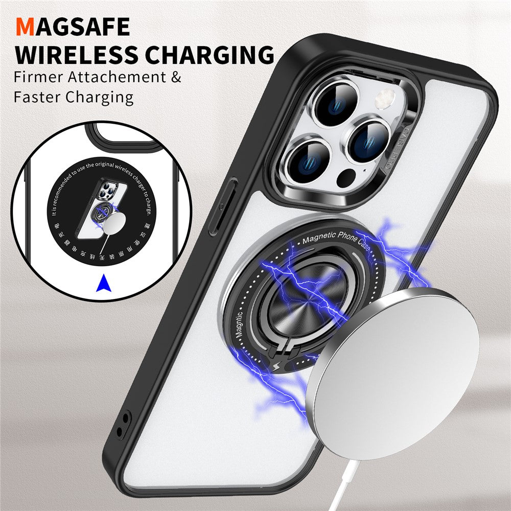 For iPhone 15 Pro Max PC + TPU + Acrylic Phone Case Ring Kickstand Transparent Cover Compatible with MagSafe