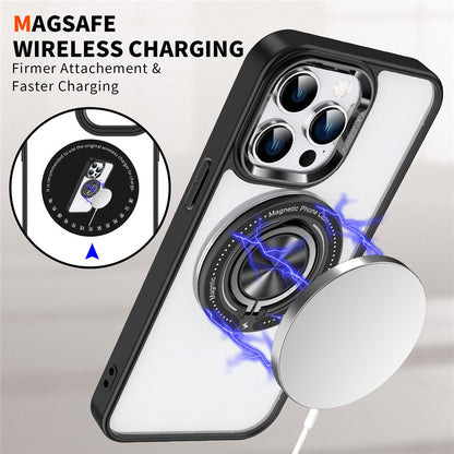 For iPhone 15 Pro Max PC + TPU + Acrylic Phone Case Ring Kickstand Transparent Cover Compatible with MagSafe
