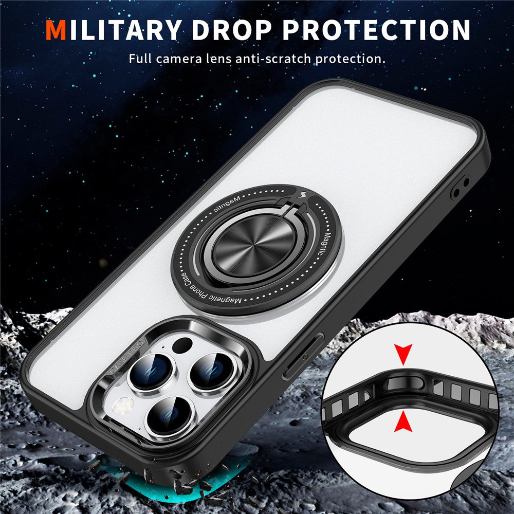 For iPhone 15 Pro Max PC + TPU + Acrylic Phone Case Ring Kickstand Transparent Cover Compatible with MagSafe