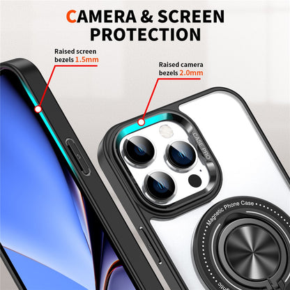 For iPhone 15 Pro Max PC + TPU + Acrylic Phone Case Ring Kickstand Transparent Cover Compatible with MagSafe