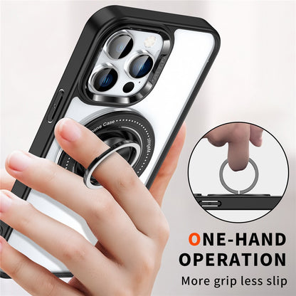 For iPhone 15 Pro Max PC + TPU + Acrylic Phone Case Ring Kickstand Transparent Cover Compatible with MagSafe