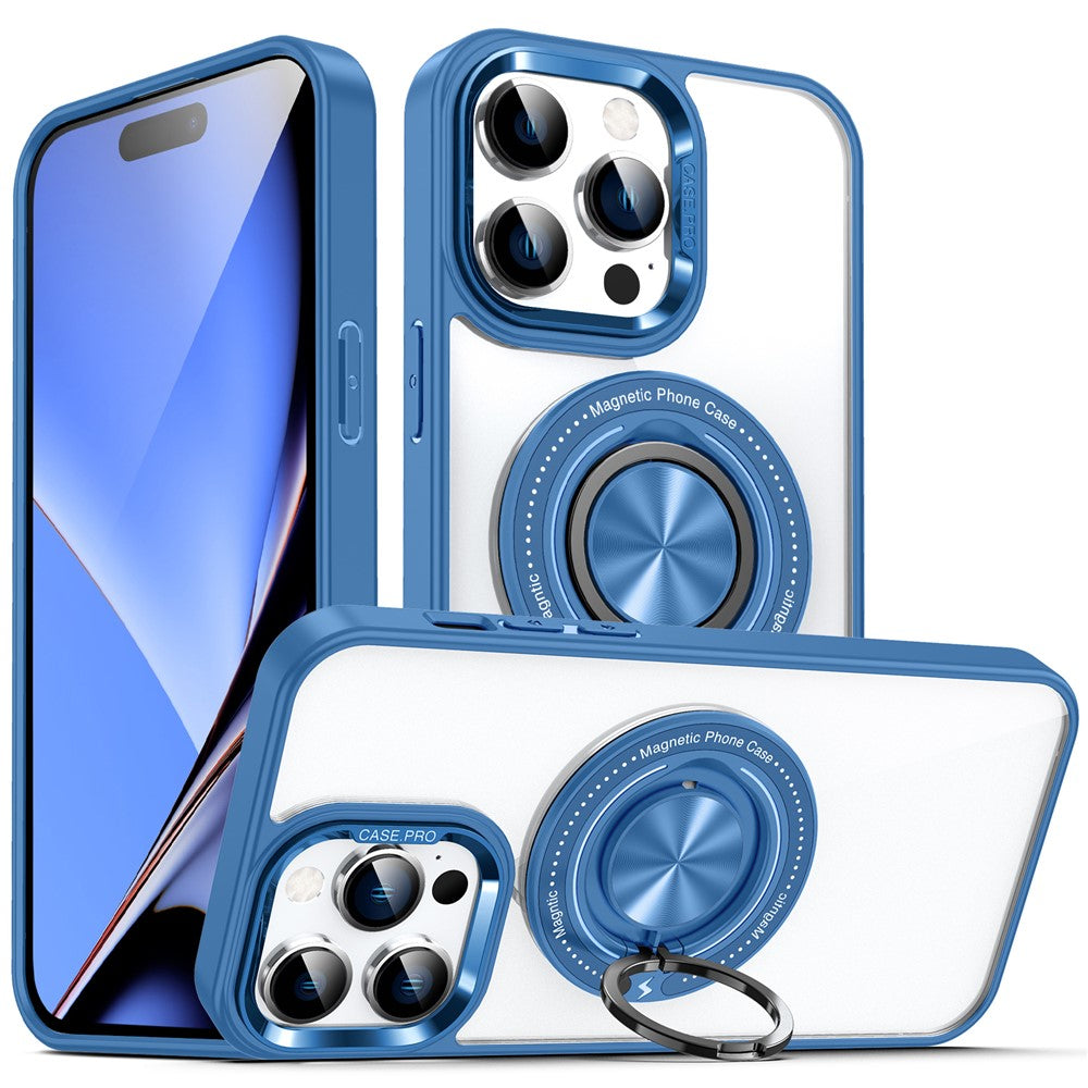 For iPhone 15 Pro Max PC + TPU + Acrylic Phone Case Ring Kickstand Transparent Cover Compatible with MagSafe