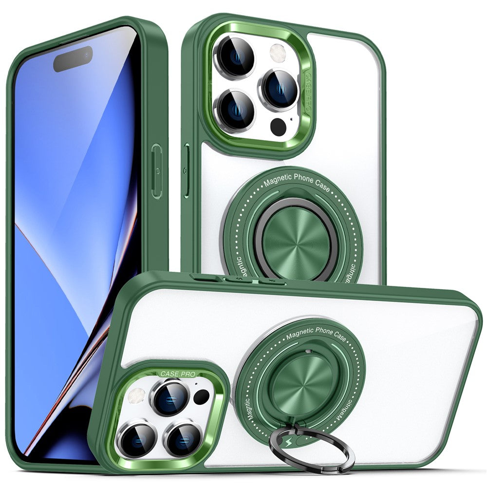 For iPhone 15 Pro Max PC + TPU + Acrylic Phone Case Ring Kickstand Transparent Cover Compatible with MagSafe
