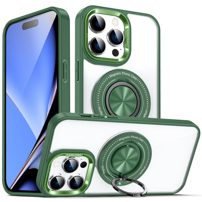 For iPhone 15 Pro Max PC + TPU + Acrylic Phone Case Ring Kickstand Transparent Cover Compatible with MagSafe