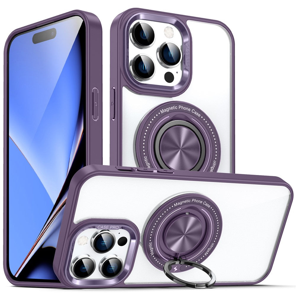 For iPhone 15 Pro Max PC + TPU + Acrylic Phone Case Ring Kickstand Transparent Cover Compatible with MagSafe