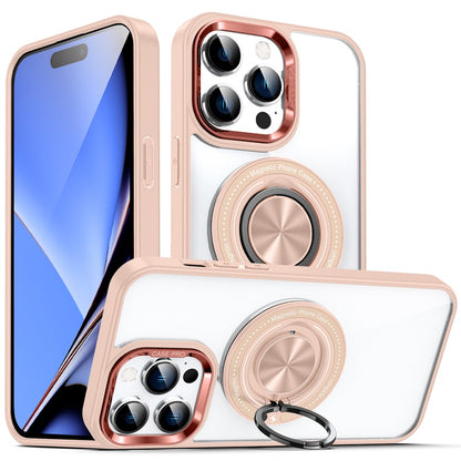 For iPhone 15 Pro Max PC + TPU + Acrylic Phone Case Ring Kickstand Transparent Cover Compatible with MagSafe