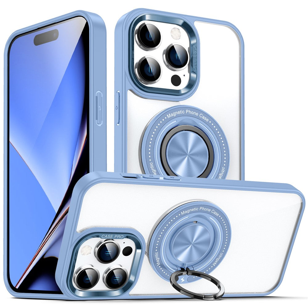 For iPhone 15 Pro Max PC + TPU + Acrylic Phone Case Ring Kickstand Transparent Cover Compatible with MagSafe