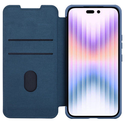 NILLKIN Qin Pro Series for iPhone 15 Pro Shockproof Case Sliding Lens Cover PU Leather Phone Shell with Card Holder