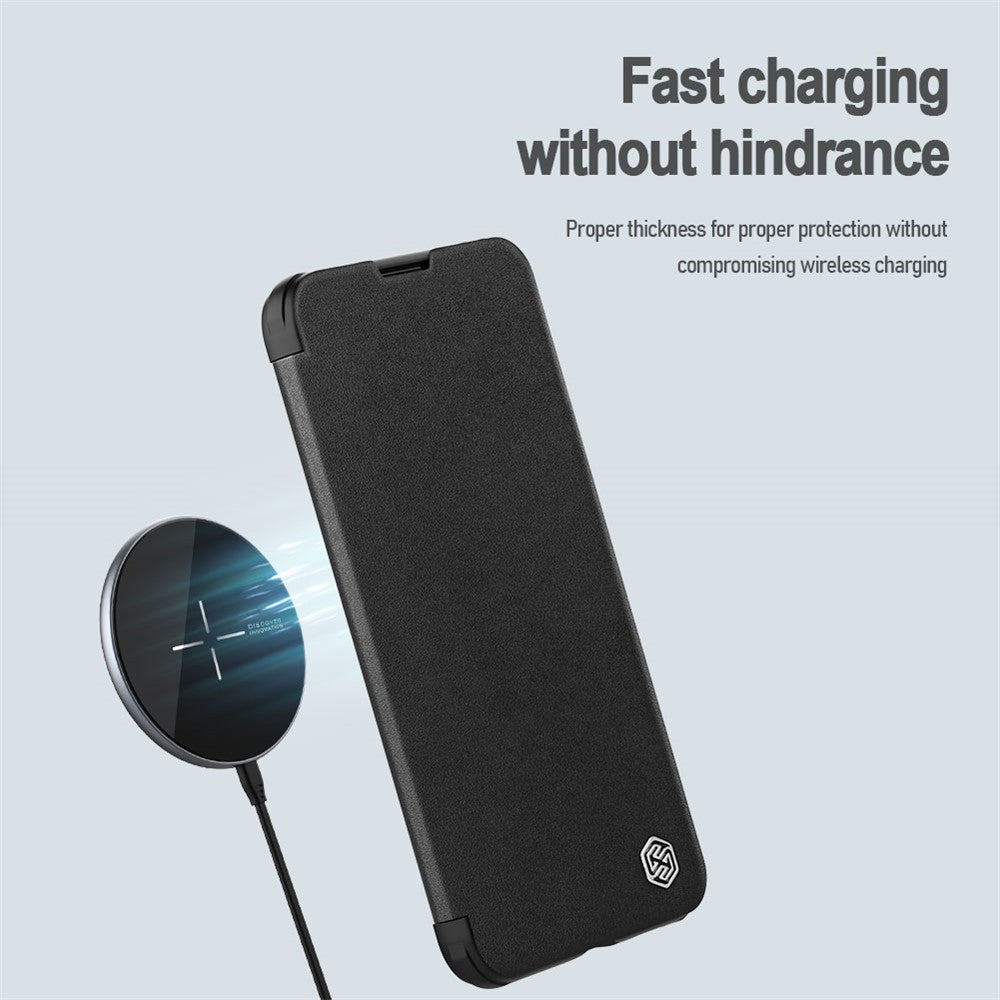 NILLKIN Qin Pro Series for iPhone 15 Pro Shockproof Case Sliding Lens Cover PU Leather Phone Shell with Card Holder