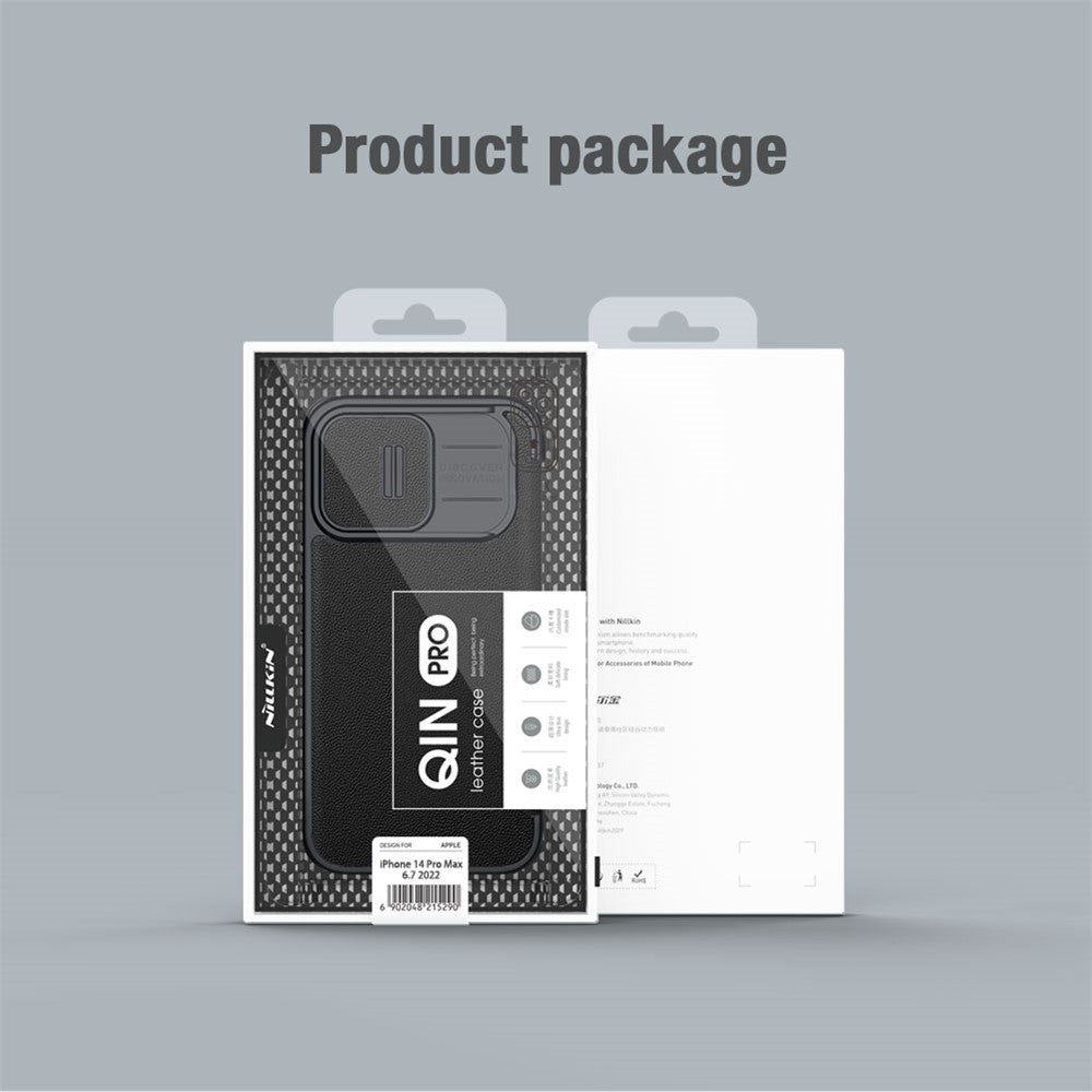 NILLKIN Qin Pro Series for iPhone 15 Pro Shockproof Case Sliding Lens Cover PU Leather Phone Shell with Card Holder