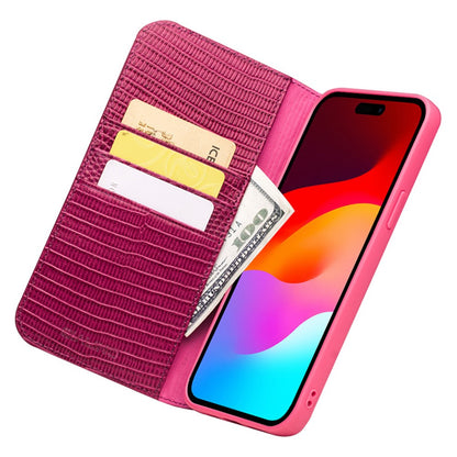 QIALINO For iPhone 15 Plus Crocodile Texture Phone Case Genuine Cow Leather Wallet Stand Cover
