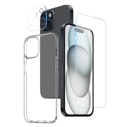 NORTHJO 3 in 1 Clear Case for iPhone 15 Case with HD Tempered Glass Screen Protector / Camera Lens Film