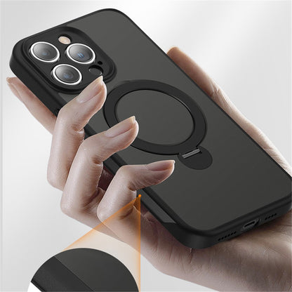 For iPhone 15 Pro Max Kickstand Phone Case Anti-Scratch TPU+Acrylic Magnetic Cover