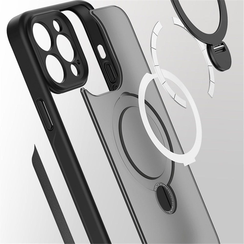 For iPhone 15 Pro Max Kickstand Phone Case Anti-Scratch TPU+Acrylic Magnetic Cover