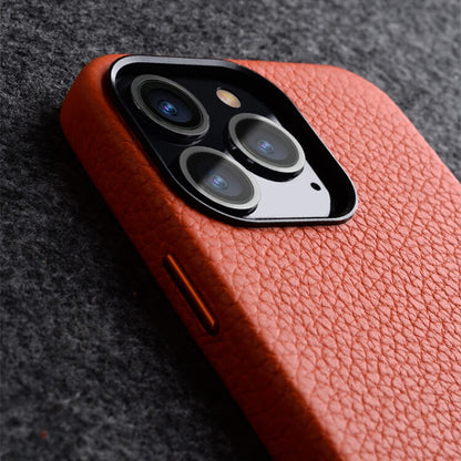MELKCO For iPhone 15 Pro Max Case Anti-scratch Genuine Cow Leather+PC Magnetic Phone Cover