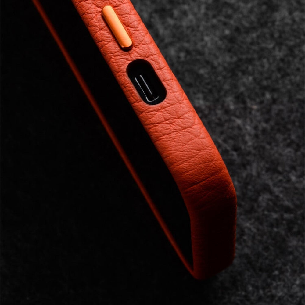 MELKCO For iPhone 15 Pro Max Case Anti-scratch Genuine Cow Leather+PC Magnetic Phone Cover