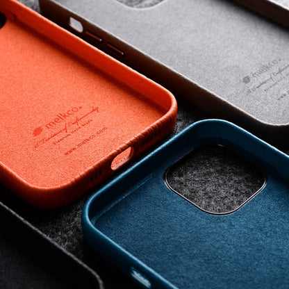 MELKCO For iPhone 15 Pro Max Case Anti-scratch Genuine Cow Leather+PC Magnetic Phone Cover