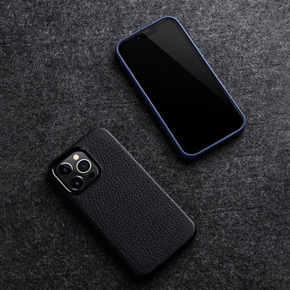 MELKCO For iPhone 15 Pro Max Case Anti-scratch Genuine Cow Leather+PC Magnetic Phone Cover