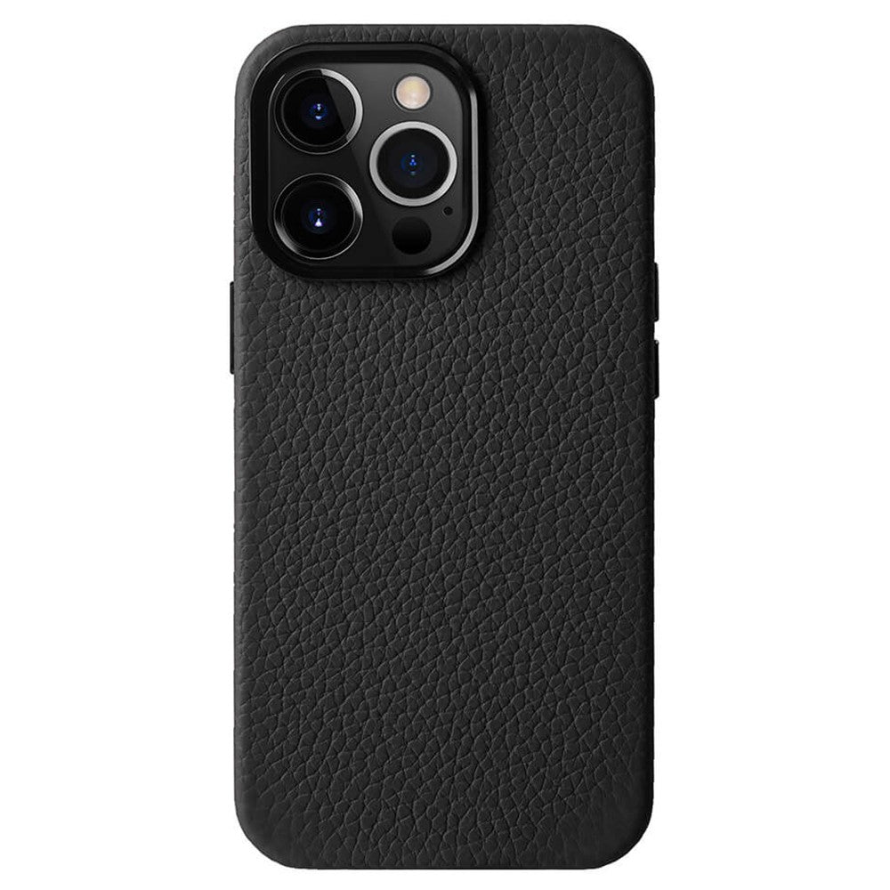 MELKCO For iPhone 15 Pro Max Case Anti-scratch Genuine Cow Leather+PC Magnetic Phone Cover