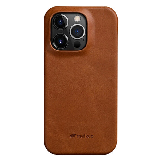 MELKCO For iPhone 15 Pro Max Case Waxy Genuine Cow Leather+PC Incomplete Phone Cover