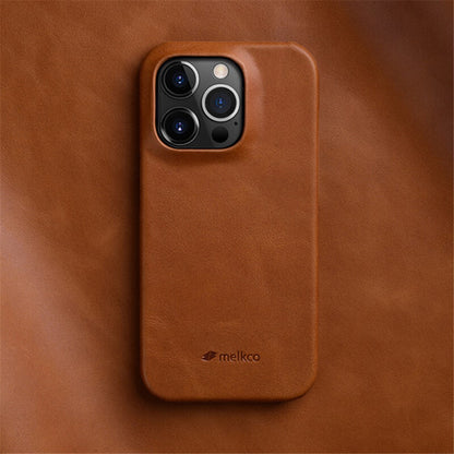MELKCO For iPhone 15 Pro Max Case Waxy Genuine Cow Leather+PC Incomplete Phone Cover