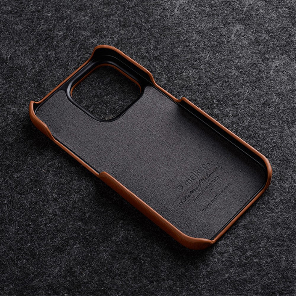 MELKCO For iPhone 15 Pro Max Case Waxy Genuine Cow Leather+PC Incomplete Phone Cover