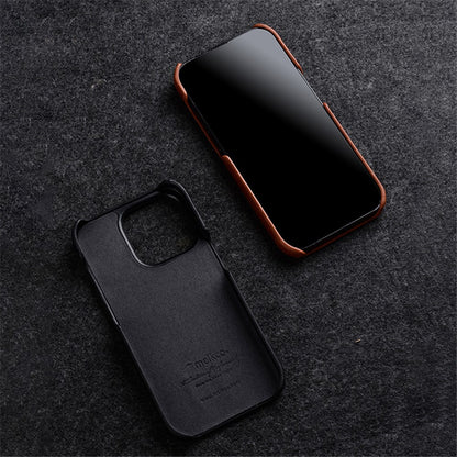 MELKCO For iPhone 15 Pro Max Case Waxy Genuine Cow Leather+PC Incomplete Phone Cover